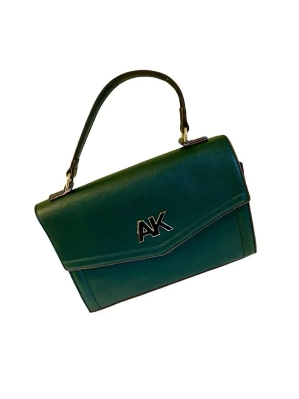 Anne Klein Purse Green Satchel Signature Top Handle Handbag Snap Close Zip Pocke